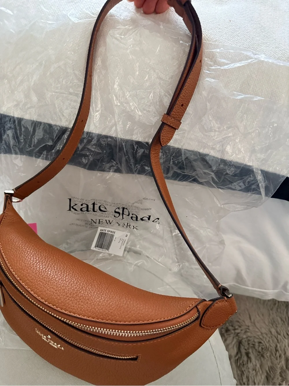 kate spade New York Chestnut Brown Pebbled Leather Crossbody Belt Bag - Picture 2 of 13